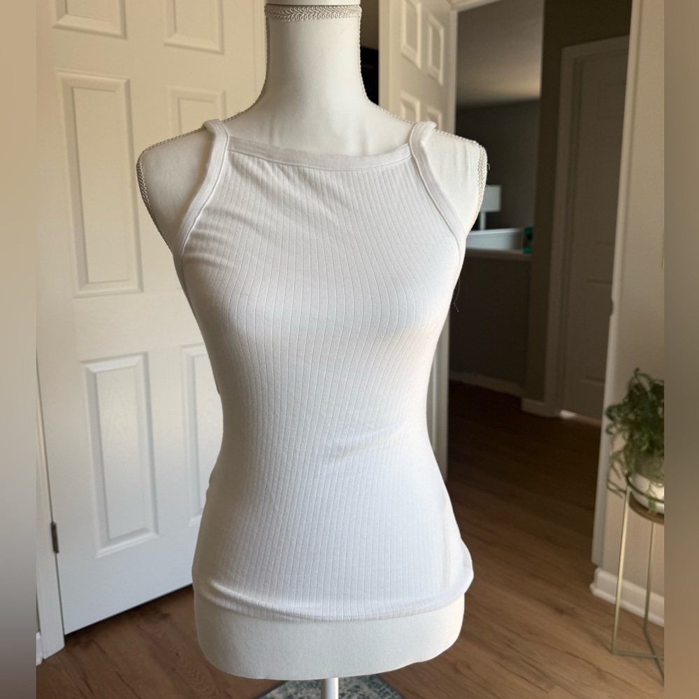 Free People White Ribbed Tank Top Low Back